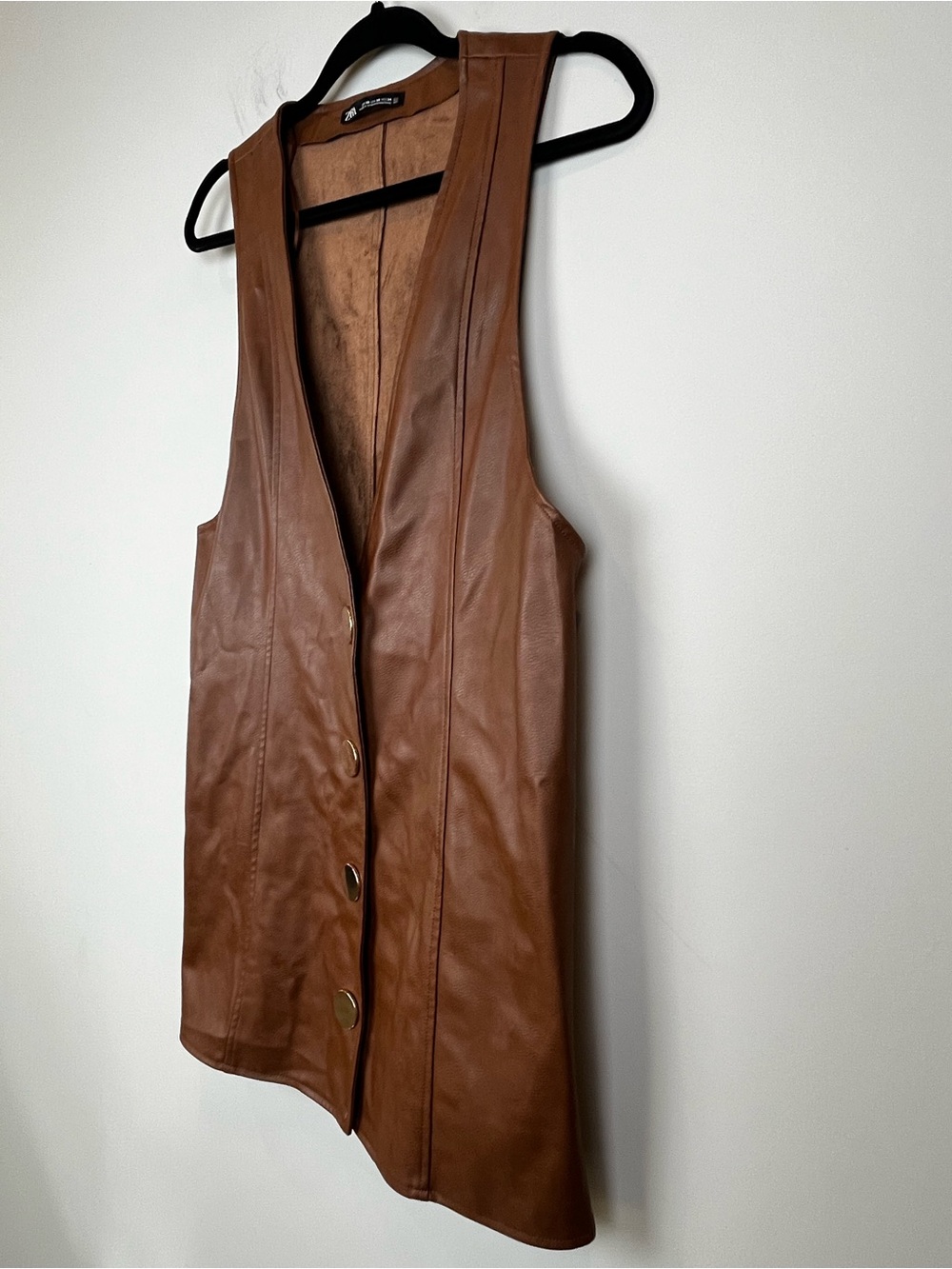 Zara Brown Faux Leather Button-Front Vest Pinafore Dress Size XS - Picture 6 of 15